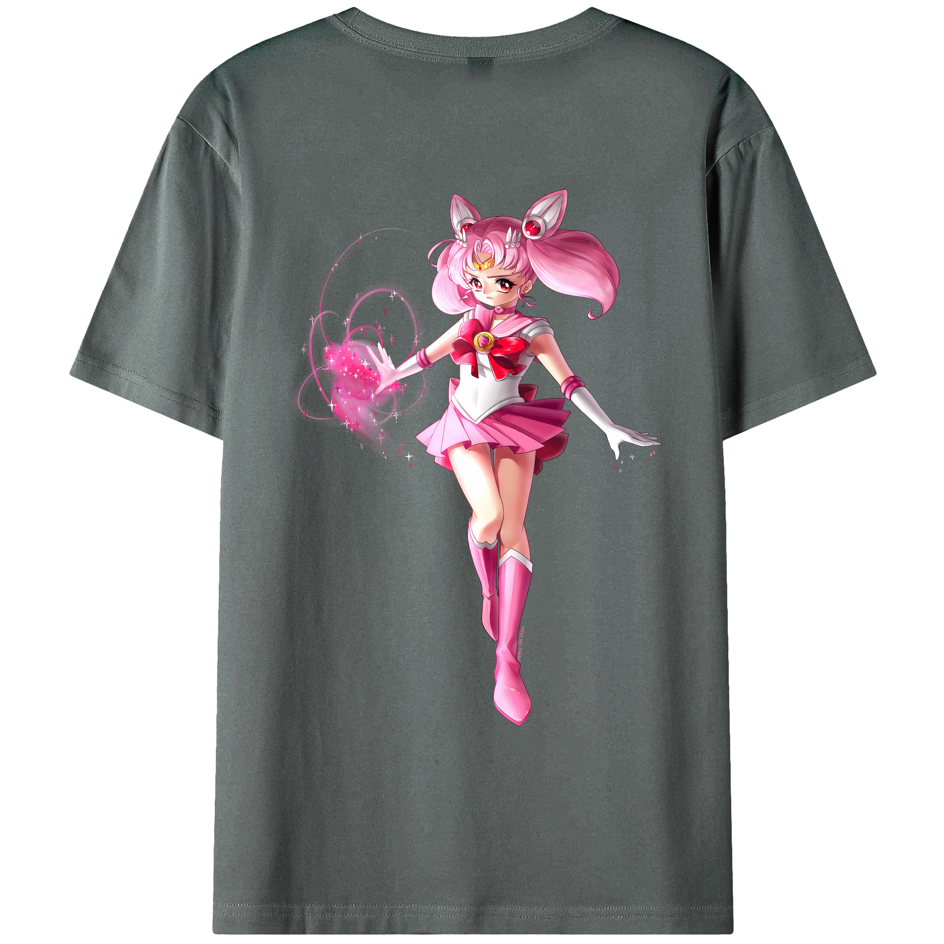 （画像用） 美少女戦士セーラームーン ちびうさ Sailor Moon Chibiusa Tsukino Usagi Small Lady Serenity 綿100％ メンズ半袖Tシャツ（バックプリント） 通気性